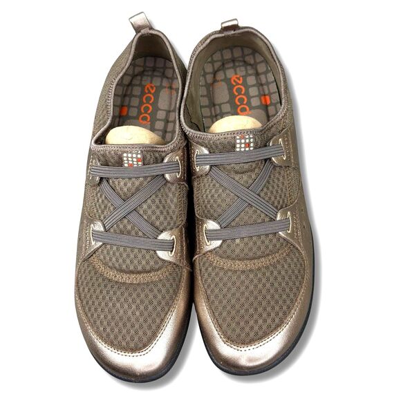 ECCO Slip-On Shoes Wmn Size 41 / US 10 Gold Bronze Leather Mesh Barefoot Walking - Picture 4 of 13